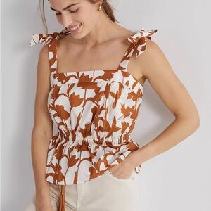 Corey Lynn Calter Size L Brown/White Floral Peplum Top with Ties